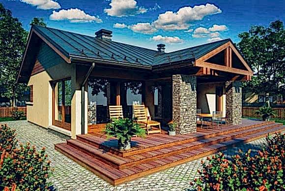 Проект одноэтажного дома S 86,1-1. Строительство одноэтажных домов. Проекты одноэтажных домов.