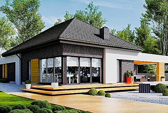 Проект одноэтажного дома S 130-1. Строительство одноэтажных домов. Проекты одноэтажных домов.